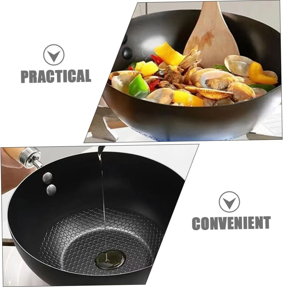 Flat Bottom Iron Wok – Uncoated Stir-Fry Wok for Induction & Gas Hobs, with or without Lid – Perfect for Stir-Fries & Fried Rice – Available in 20cm, 22cm & 28cm