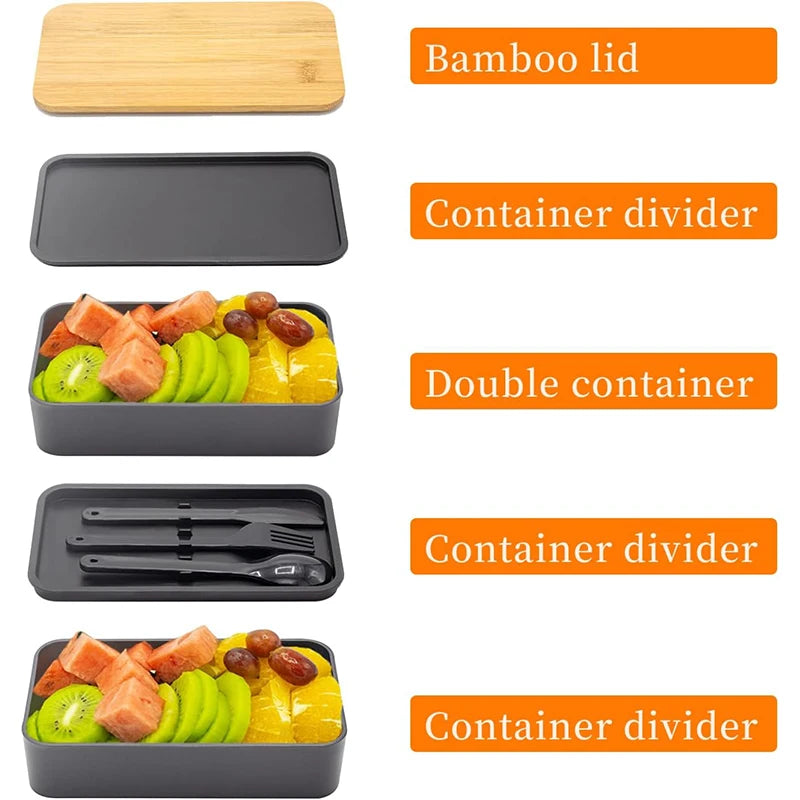 1200ml Stackable Bento Lunch Box with Utensils – Leak Resistant Meal Prep Compartment Container – Perfect for Work, School & Travel
