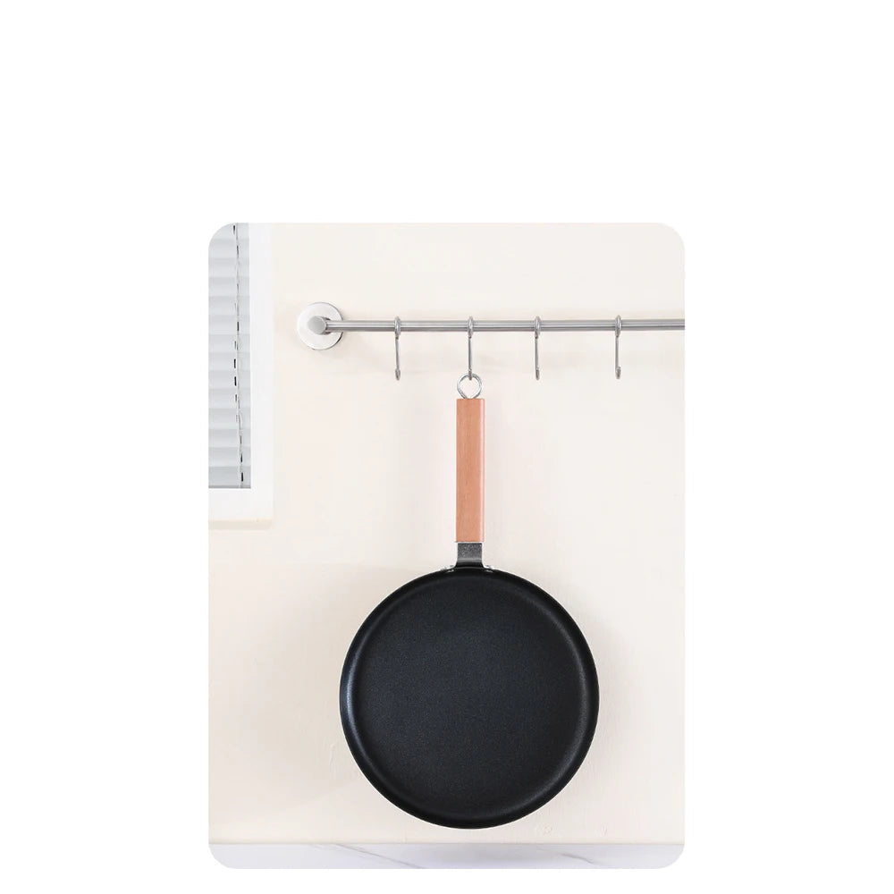 Non-Stick Flat-Bottom Frying Pan with Wooden Handle – Skillet for Gas & Induction Stoves, Perfect for Pancakes, Eggs, and Home Cooking, Available in 3 Sizes (24cm/26cm/28cm)
