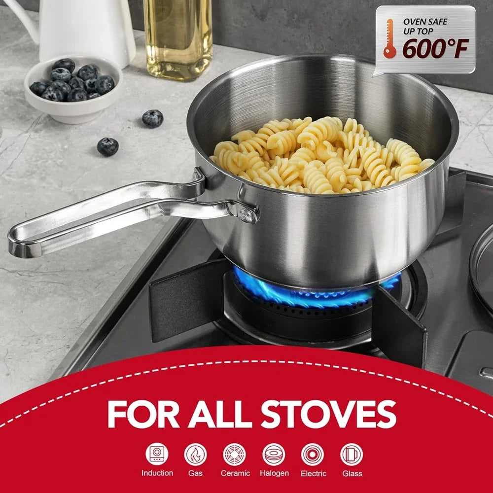 Stainless Steel Saucepan, 16cm/1QT – Induction Compatible with Glass Lid, great for boiling, steaming, and cooking sauces, soups, and small portions.