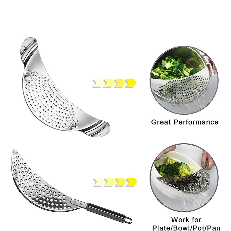 Stainless Steel Pot Strainer with Handle – Pasta Colander Insert & Pan Drainer – Ideal for Draining Pasta & Vegetables from Different Pots