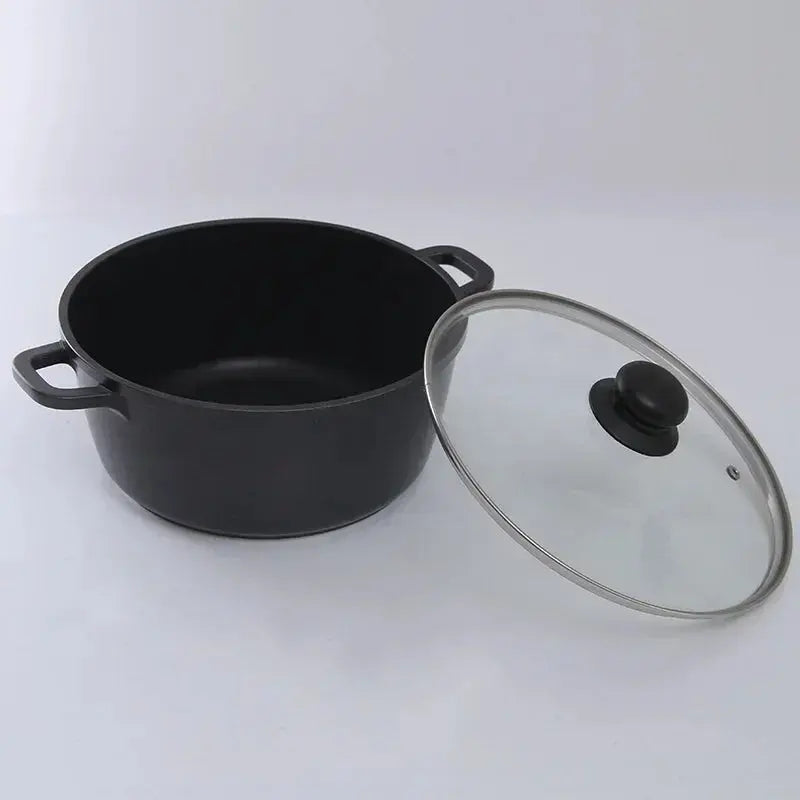 Multi-Function Aluminium Non-Stick Double-Bottom Stock Pot / Soup Pot with Glass Lid – Ideal for Preparing Soups, Stocks, Stews, Boiling, Simmering, Curries & Daily Cooking – Compatible with Induction & Gas Stoves