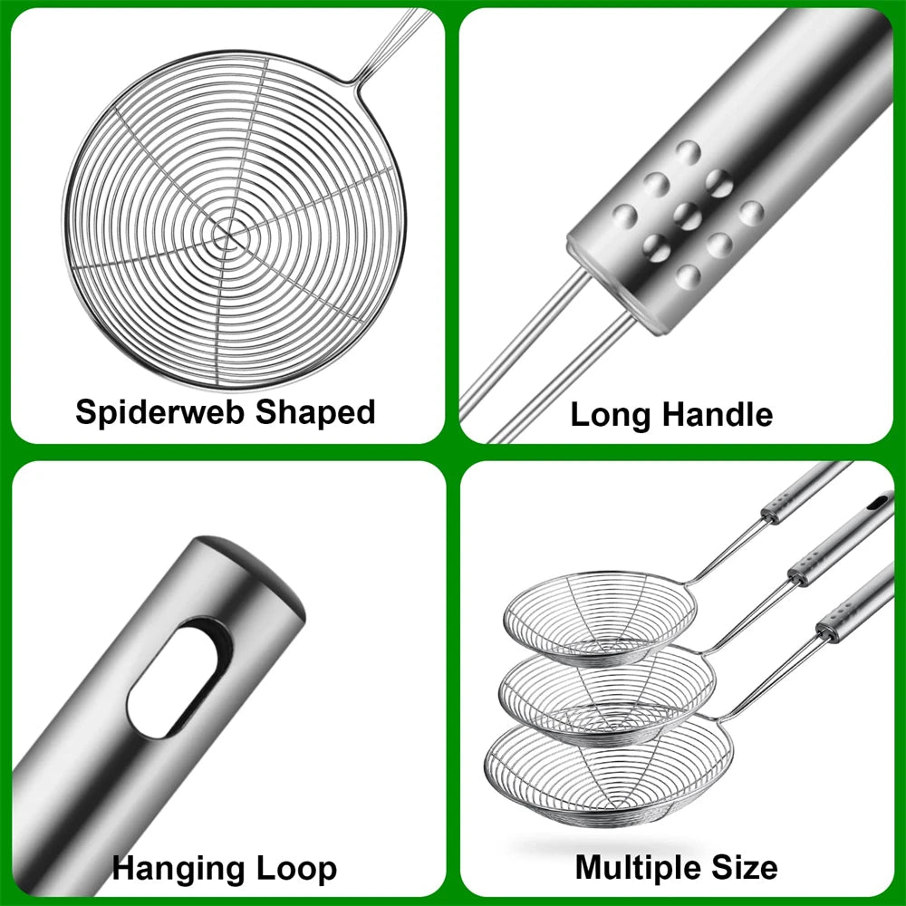 Fine Mesh Spider Strainer – Stainless Steel Skimmer Spoon with Long Handle – Ideal for Frying, Noodles & Blanching – Available in 11, 13, 15 & 17cm