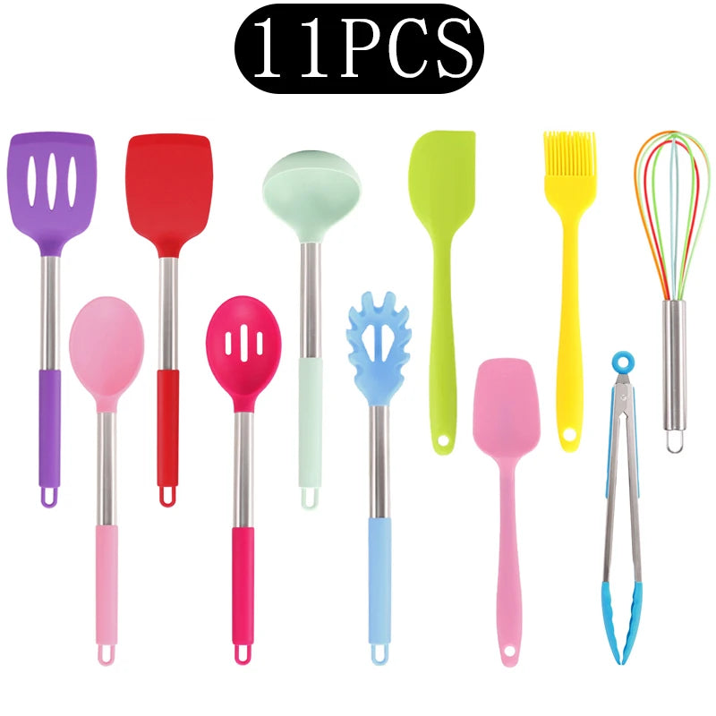 Silicone Kitchen Utensils Set with Stainless Steel Handles – Non-Stick, Heat-Resistant Cooking  Kitchen Utensils for Everyday Cooking & Baking, Available in 4 Colours & Multiple Set Sizes