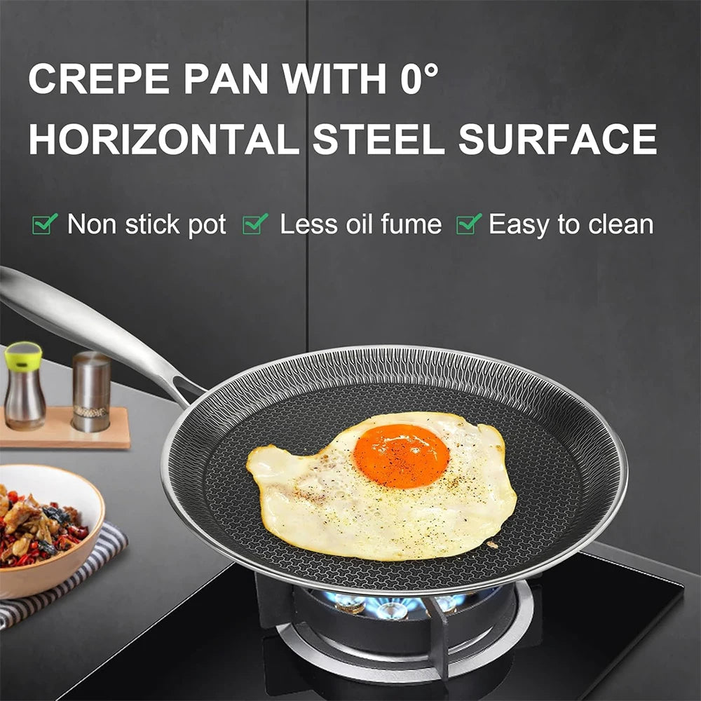 304 Stainless Steel Honeycomb Nonstick Crepe Pan – Flat Skillet, Tawa & Dosa Pan – Ideal for Crepes, Pancakes, Tortillas & Omelettes – Available in 26cm & 28cm