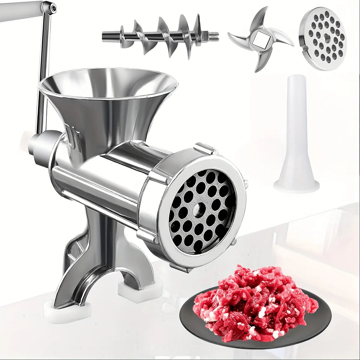 Manual Meat Mincer with Table Clamp – Hand Crank Meat Grinder for Beef, Chicken & Vegetables – Ideal for Homemade Mince & Burgers (20 x 15cm)