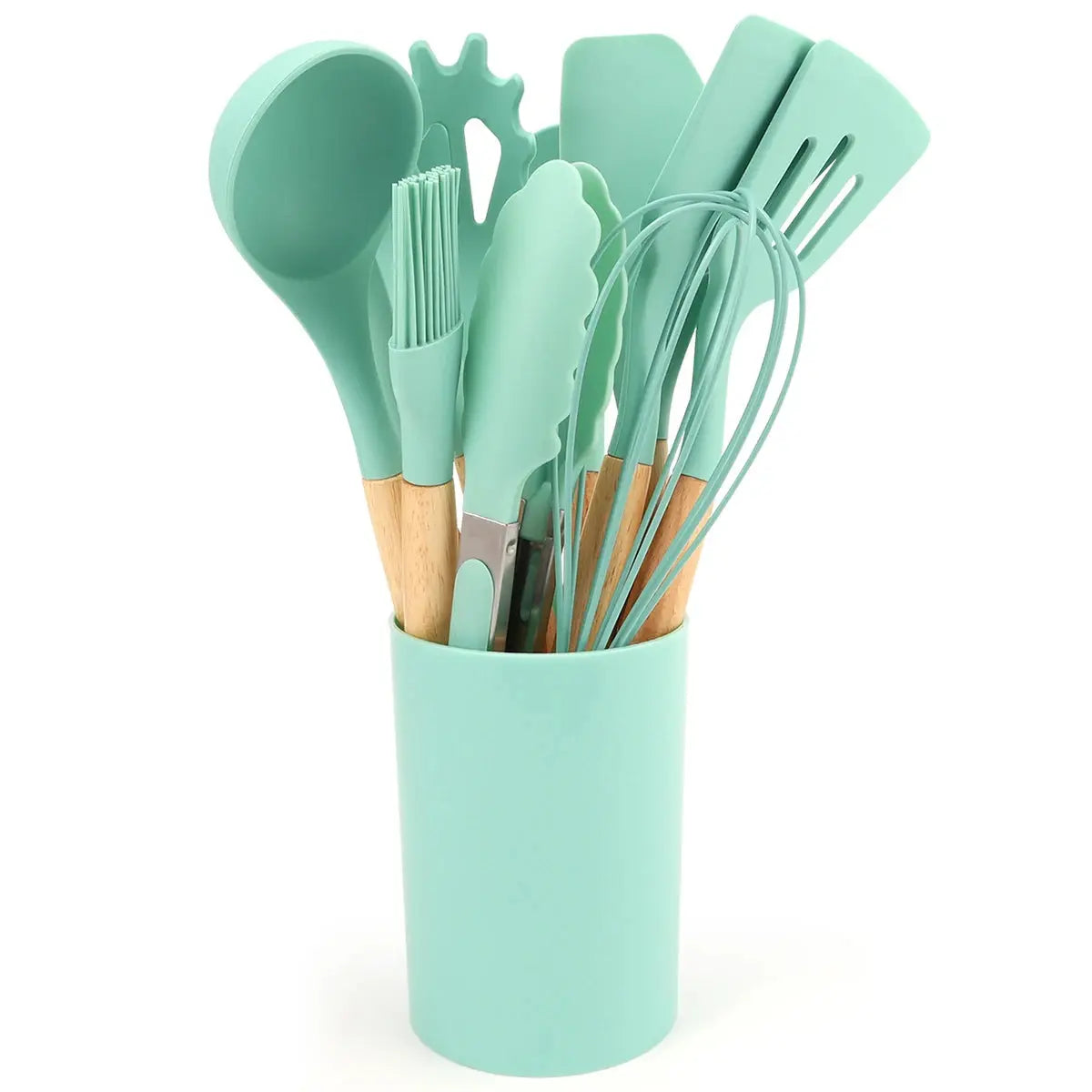 12-Piece Food-Grade Silicone Kitchen Utensils Set with Wooden Handles & Storage Holder – Versatile, Non-Stick & Heat-Resistant Cooking Utensils – Includes Turner, Spatula, Spoons & More for Cooking & Baking C for Chef