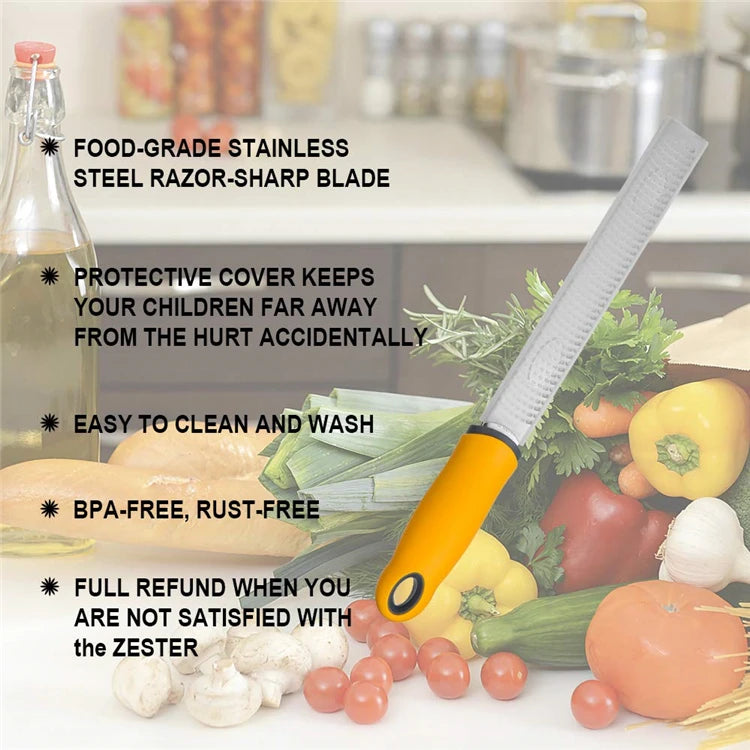 Stainless Steel Lemon Zester & Cheese Grater – Handheld Citrus Zester for Garlic, Ginger & Chocolate – Best for Zesting & Fine Grating – Available in Black, Red & Yellow Colours