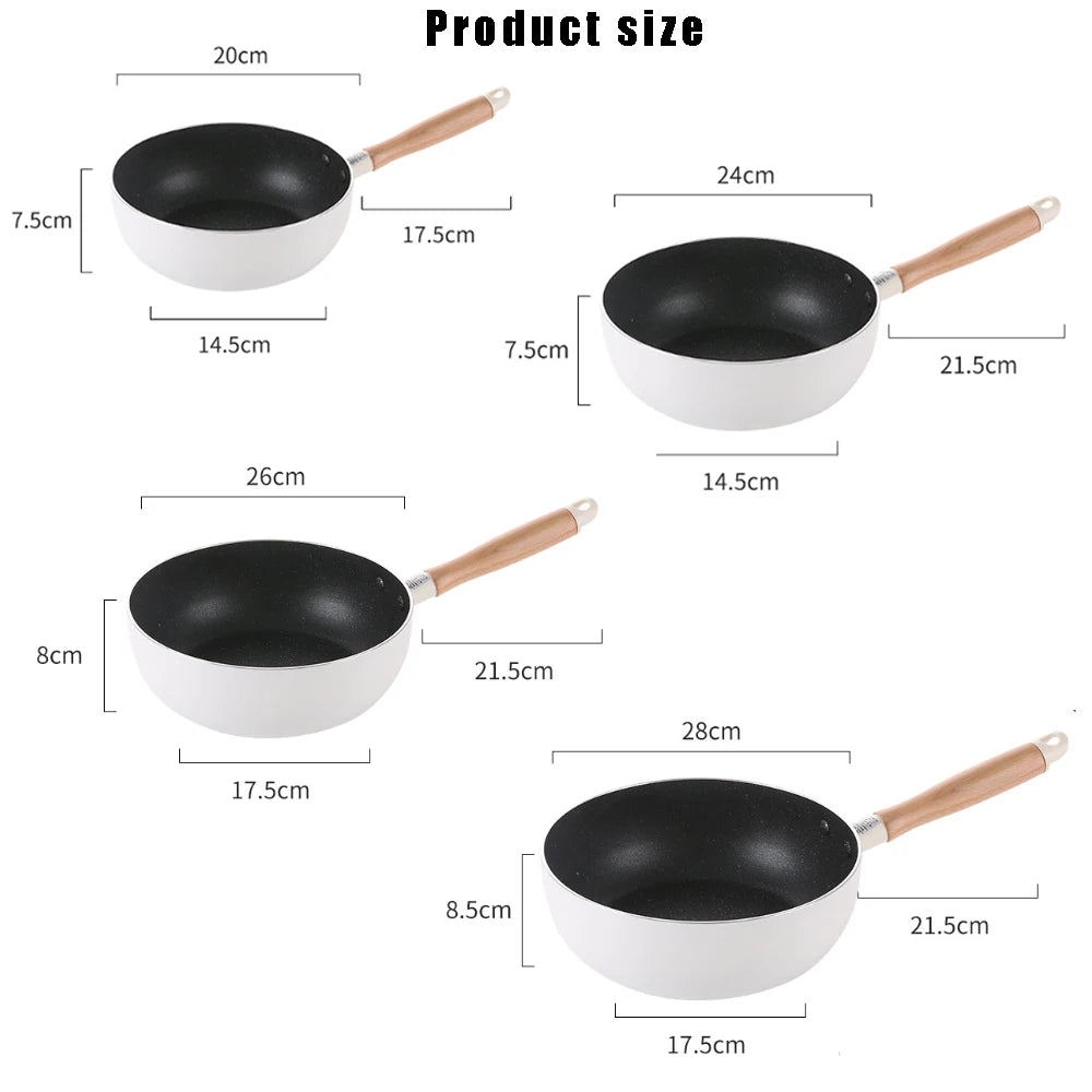 Non-Stick Wok Frying Pan with Wooden Handle – Deep Skillet for Stir-Fries, Sautéing, Frying, Noodles, One-Pan Meals, Steak, Eggs, Pancakes & Daily Cooking  – Induction & Gas Stove Compatible – Available in 20cm, 24cm, 26cm & 28cm