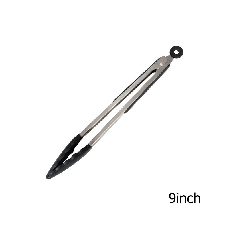 Locking Silicone Kitchen Tongs with Stainless Steel Handles – Non-Stick BBQ & Cooking Tongs – Best for Grilling, Frying & Serving – Available in Black & Red, 9 or 12 Inch