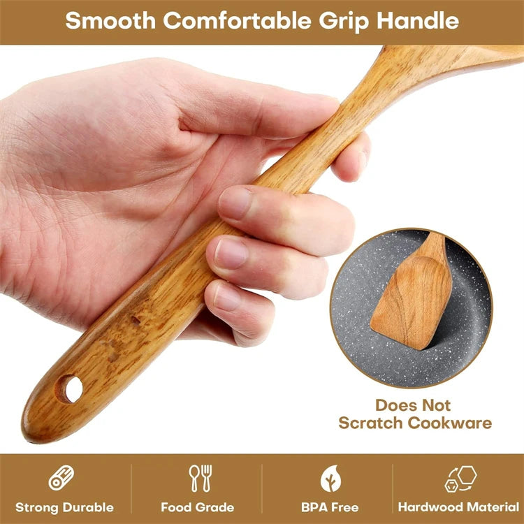 Natural Teak Wooden Kitchen Utensil Set