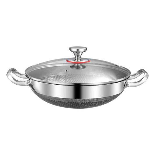 Honeycomb Stainless Steel Frying Pan & Soup Pot with Lid – Multi-Purpose, Double-Sided Non-Stick Deep Cooking Pot for Frying, Stewing, Soup, Stock & Daily Cooking – For Gas & Induction – Available in 32cm