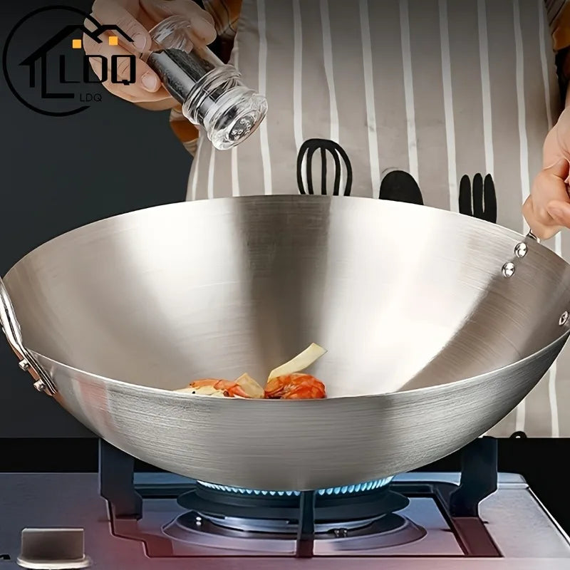 Stainless Steel Wok with Dual Handles – Uncoated Heavy-Duty Thick Durable Chef’s Cooking Wok Pan – Perfect for Stir-Frying, Deep-Frying, Steaming, Boiling, Searing, Smoking & More – Available in 30cm, 34cm