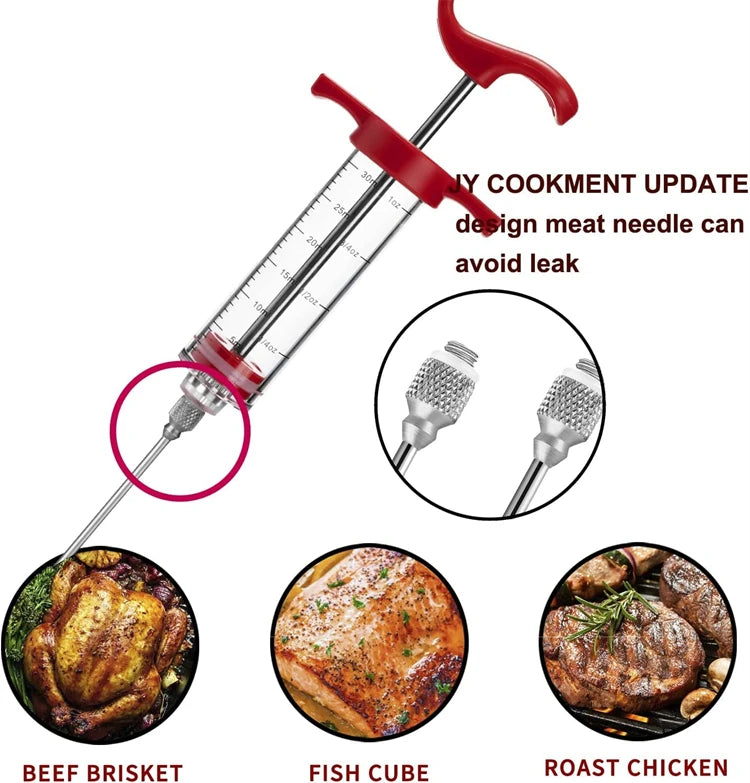 Stainless Steel Meat Injector Syringe with 3 Marinade Needles – Flavour Injector Kit – Best for Turkey, Chicken & BBQ Meats