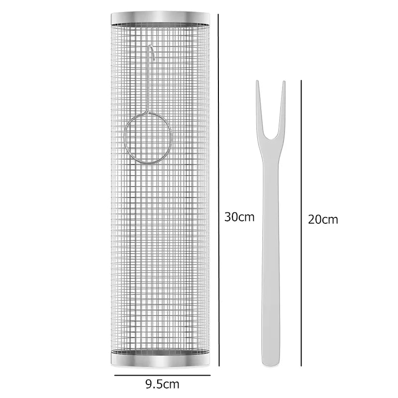 Stainless Steel Rolling BBQ Grill Basket 30 cm