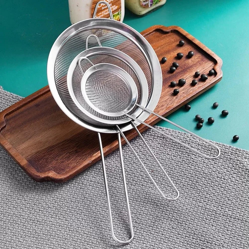 3 Piece Stainless Steel Mesh Sieve Set with Handles – Fine Flour Sifter & Food Strainers – Best for Baking, Rice & Quinoa