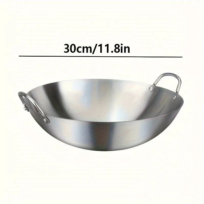 Stainless Steel Wok with Dual Handles – Uncoated Heavy-Duty Thick Durable Chef’s Cooking Wok Pan – Perfect for Stir-Frying, Deep-Frying, Steaming, Boiling, Searing, Smoking & More – Available in 30cm, 34cm