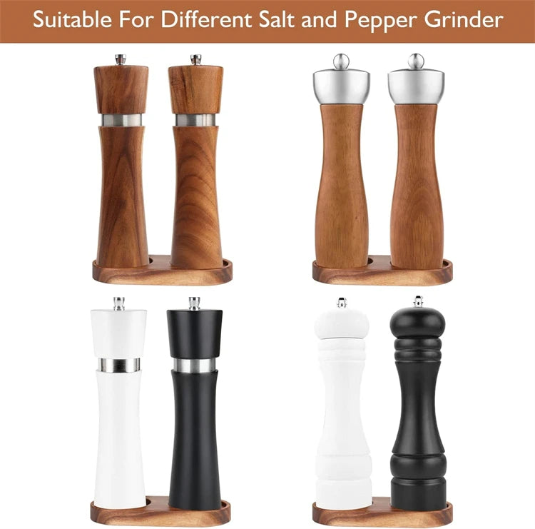 Acacia Wood Salt & Pepper Mill Tray – Grinder Stand & Holder – Best for Protecting Worktops & Dining Tables