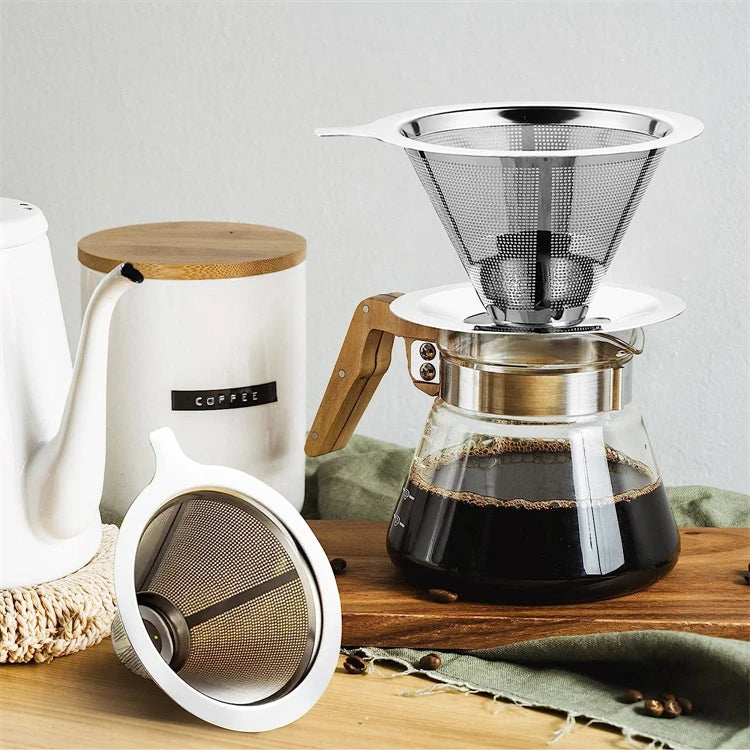 Stainless Steel Reusable Pour Over Coffee Dripper – Paperless Cone Coffee Filter for 1-4 Cups – Great for Fresh Filter Coffee at Home