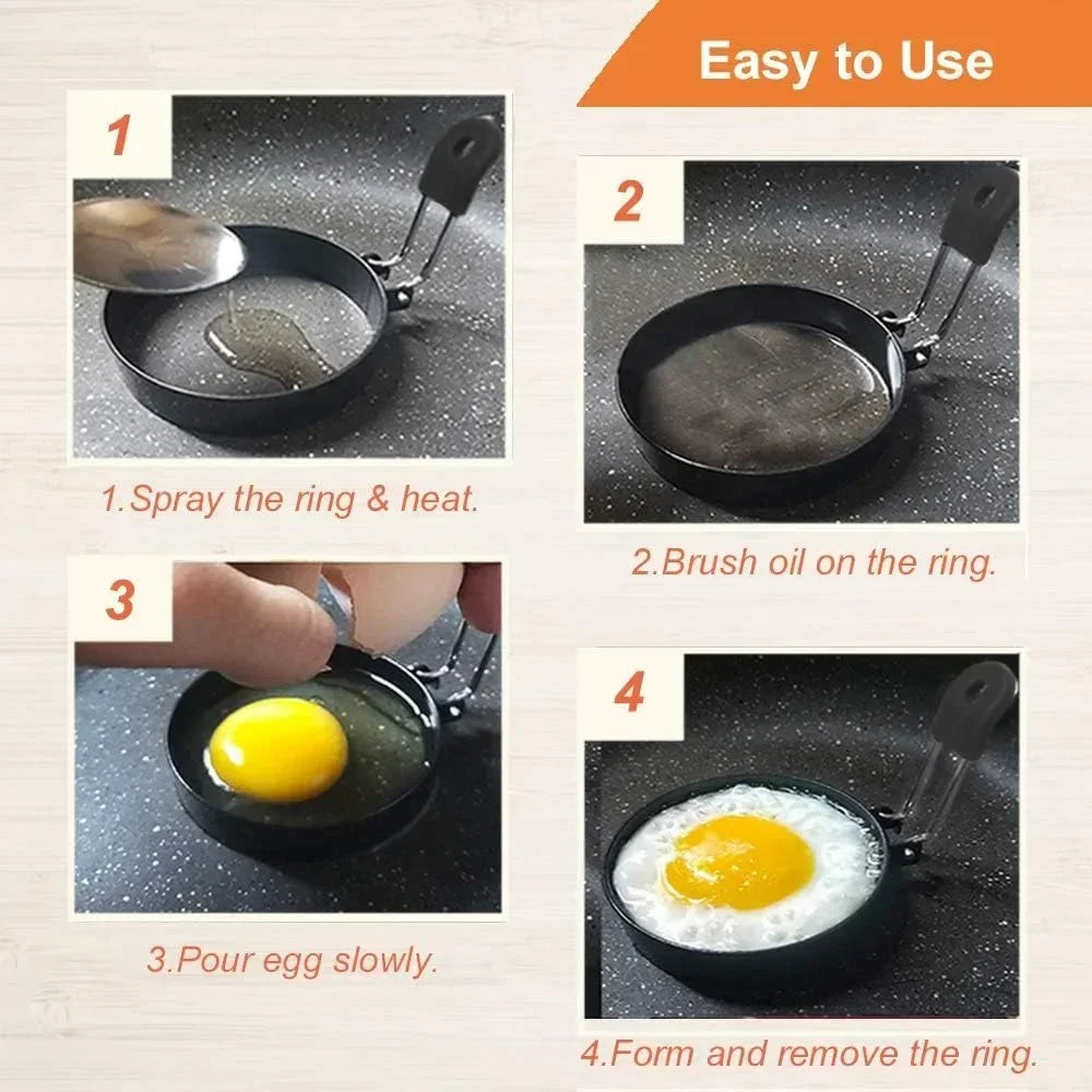 Stainless Steel Egg & Pancake Rings – Non-Stick Anti-Scald Egg Moulds with Folding Handles – Ideal for Fried Eggs, Muffins & Pancakes