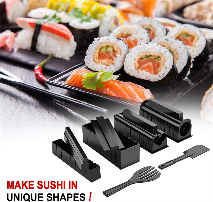 10 Piece Sushi Maker Kit – Sushi Mould Press & Rice Roll Moulds – Best for Homemade Sushi Rolls, Onigiri & Rice Shapes