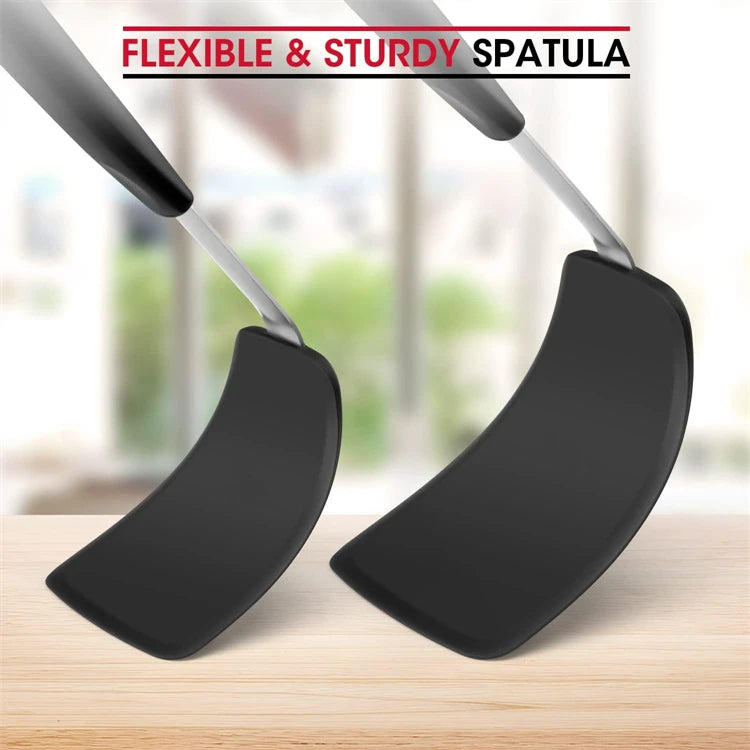 Silicone Flexible Turner Spatula Set – Heat Resistant Non-Stick Kitchen Spatulas with Stainless Steel Core – Best for Flipping & Serving