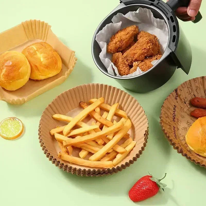 Disposable Air Fryer Paper Liners – Non-Stick Oil-Absorbing Baking Paper in Round & Square – Best for Air Fryers, Ovens & BBQ Plates – Available in 50 & 100 Packs
