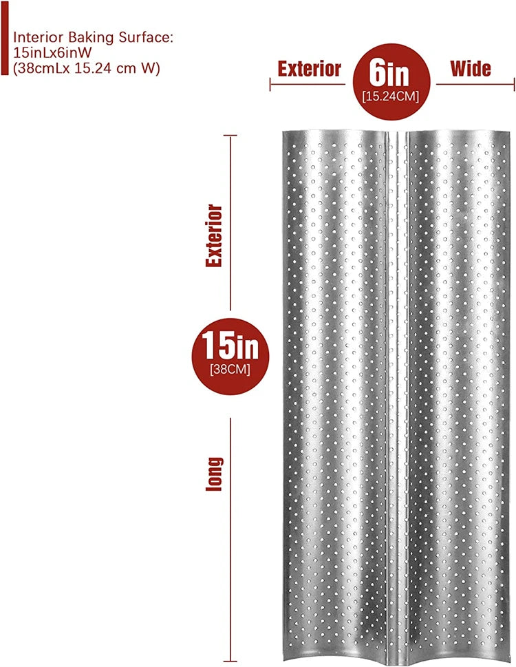 Non-Stick Perforated Carbon Steel Baguette Pan – French Bread Baking Tray – Perfect for Crusty Baguettes & Homemade Loaves – Available in 2 & 4 Loaves