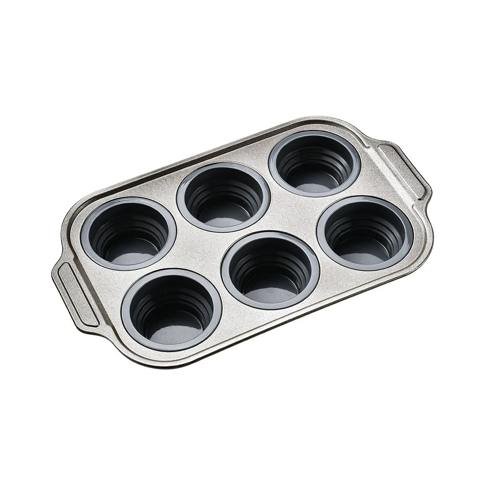 Collapsible Silicone Muffin Pan with Metal Frame Grey 6 Holes