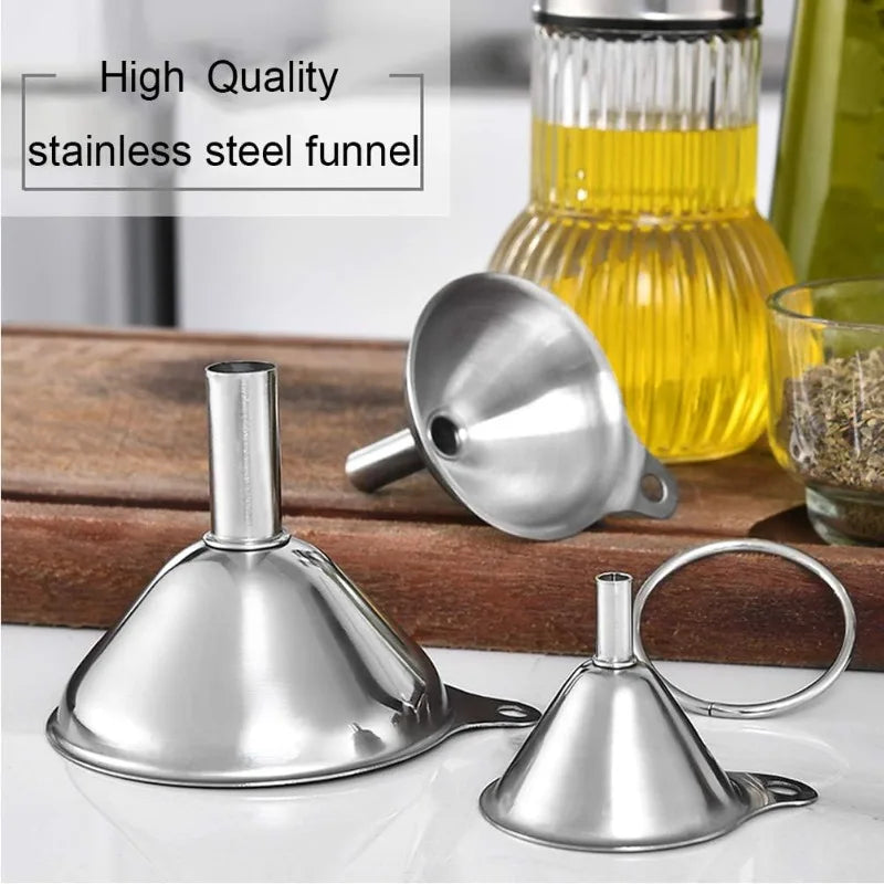 Stainless Steel Kitchen Funnel Set with Cleaning Brush – Food-Grade Funnels for Filling Bottles & Jars – Perfect for Oils, Sauces & Liquids – Available in 3 & 5 Piece Sets
