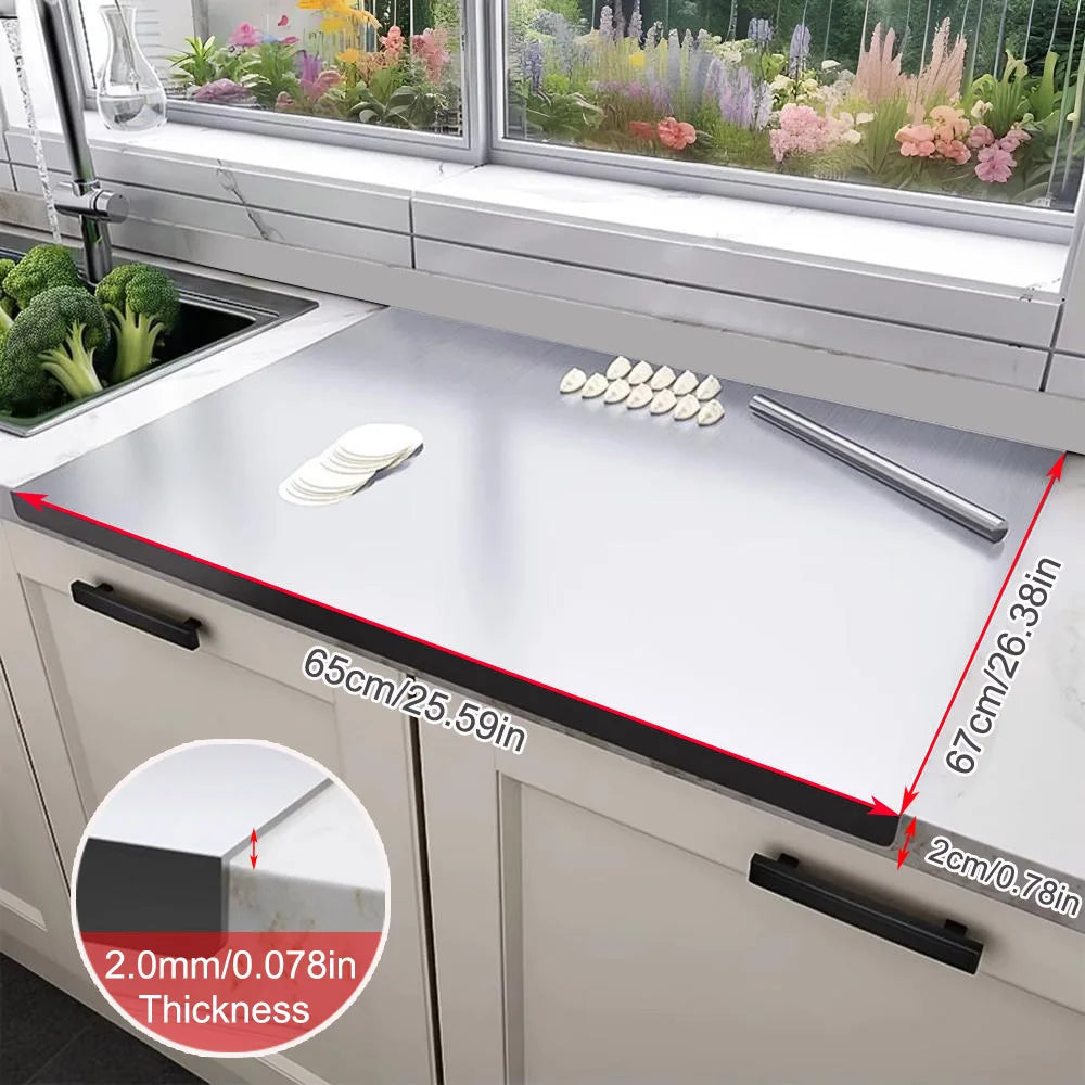 Large Double-Sided Stainless Steel Chopping Board – Thickened Dough Kneading Board & Pastry Mat – Great for Chopping, Kneading & Rolling Dough – Available in 22 Sizes