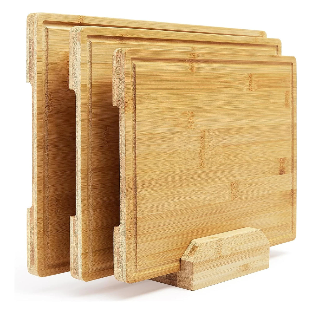 Carbonised Bamboo Chopping Board Set of 3 with Holder – Large Boards with Deep Juice Grooves & Inner Handles – Great for Meat, Veg & Fruit United Kingdom
