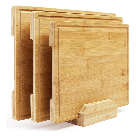 Carbonised Bamboo Chopping Board Set of 3 with Holder – Large Boards with Deep Juice Grooves & Inner Handles – Great for Meat, Veg & Fruit United Kingdom