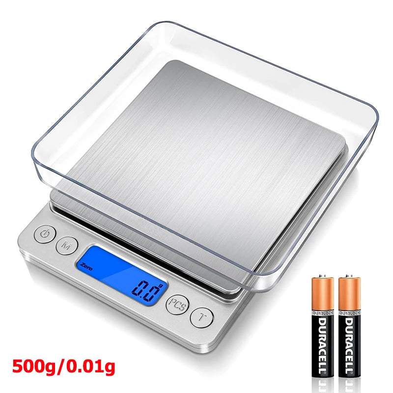 Digital Kitchen Scale with LCD Display and 2 Trays 500g-0.01g