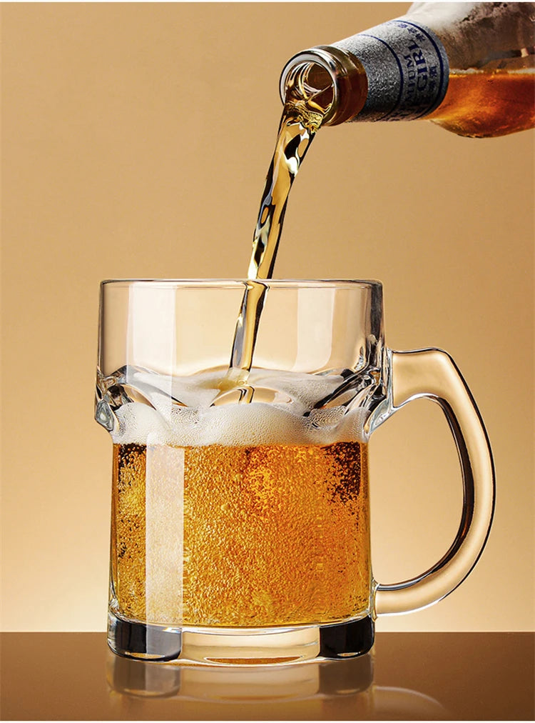 500ml Clear Dimpled Glass Mug with Handle – Durable Glass Drinking Stein – Perfect for Water, Juice, Milk & Iced Coffee