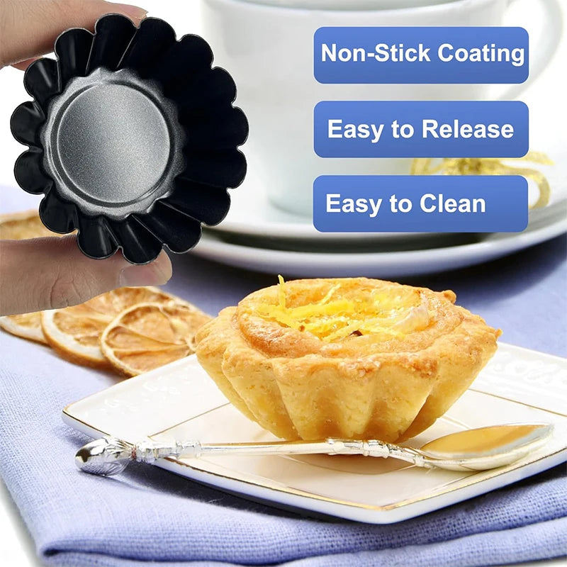 Non-Stick Carbon Steel Mini Tart Pans – Fluted Egg Tart & Muffin Tins – Perfect for Tarts, Quiches, Pies & Desserts – Available in 4, 8 & 12 Pieces