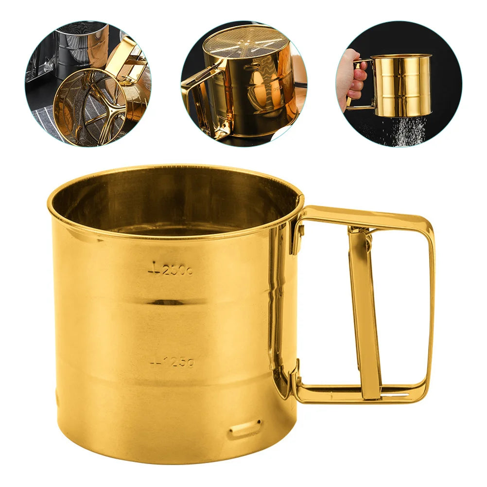 Strainer Stainless Steel Flour Sieve Baking Tool Sifter Metal Multipurpose Golden Cup