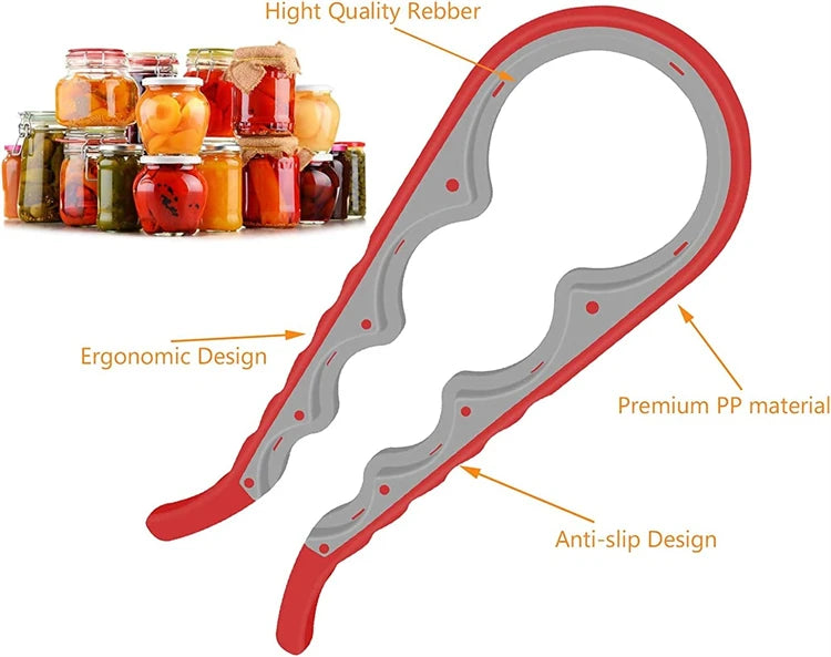 2 Piece 5 in 1 Jar & Bottle Opener Set – Multi-Function Can Opener for Weak Hands – Ideal for Seniors & Anyone with Grip Difficulties