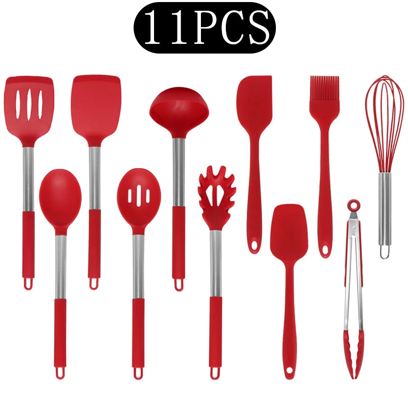 Silicone Kitchen Utensils Set with Stainless Steel Handles – Non-Stick, Heat-Resistant Cooking  Kitchen Utensils for Everyday Cooking & Baking, Available in 4 Colours & Multiple Set Sizes