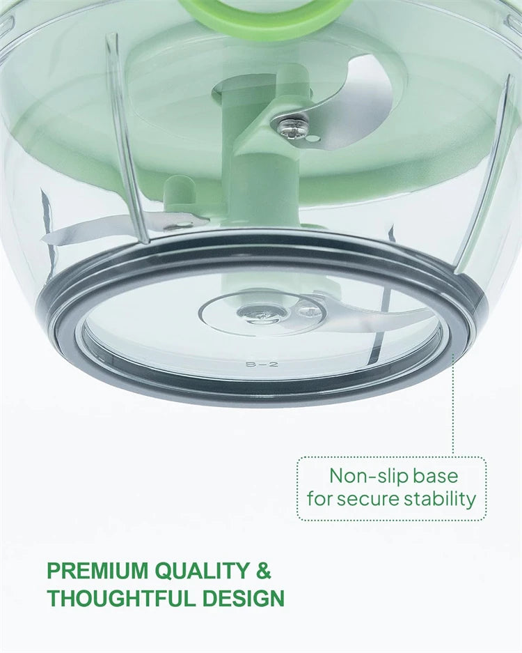 Pull String Food Chopper with Container – Manual Vegetable Chopper & Onion Cutter – Ideal for Garlic, Onions, Herbs & Veggies