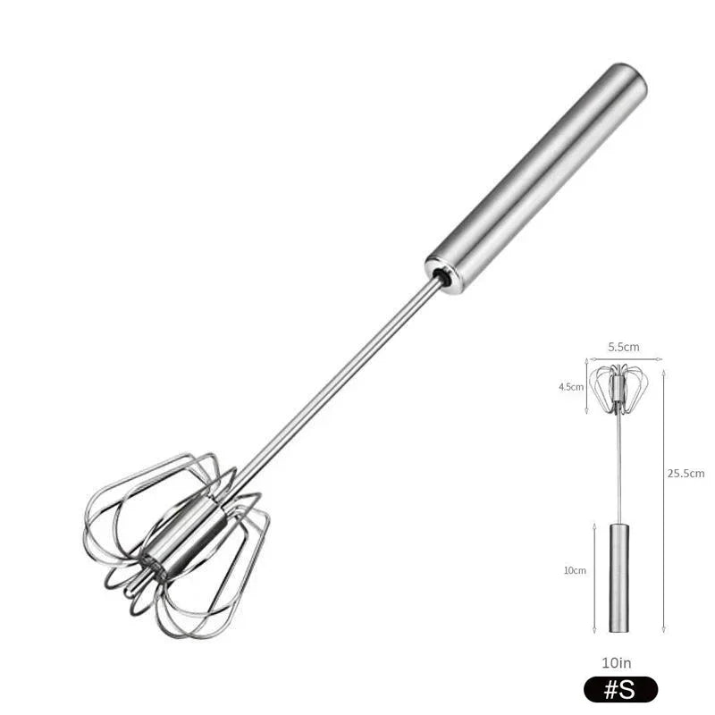 Semi-Automatic Stainless Steel Push Whisk – Hand-Push Egg Beater & Milk Frother – Best for Eggs, Cream & Sauces – Available in 10, 12 & 14 Inch