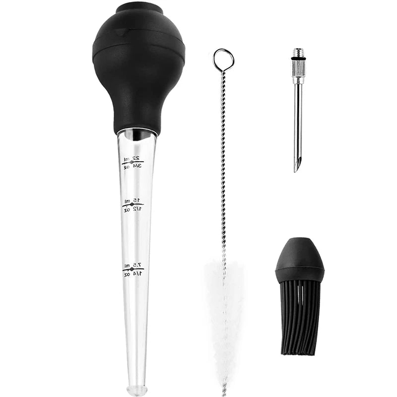 Stainless Steel Turkey Baster with Basting Brush & Injector Needle – Meat Baster Syringe – Great for Roasting Turkey, Chicken & BBQ – Available in Black & Red Colours