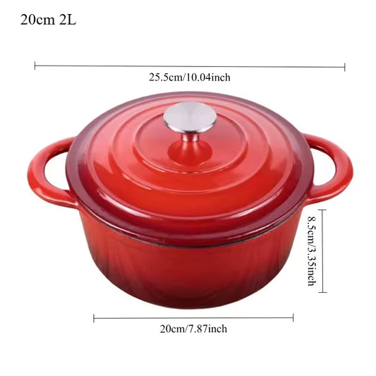 Enamel-Coated Dutch Oven with Lid & Dual Side Handles – Heavy-Duty Cooking Pot Designed for Braising, Roasting, Baking, Stews, Curries, Soups & One-Pot Meals – Compatible with Oven, Induction & Gas Stoves Red 2L