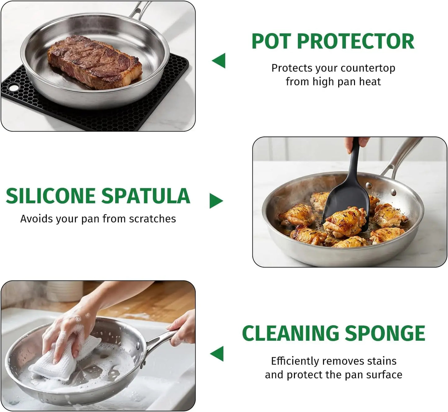 316 Stainless Steel Tri-Ply Frying Pan
