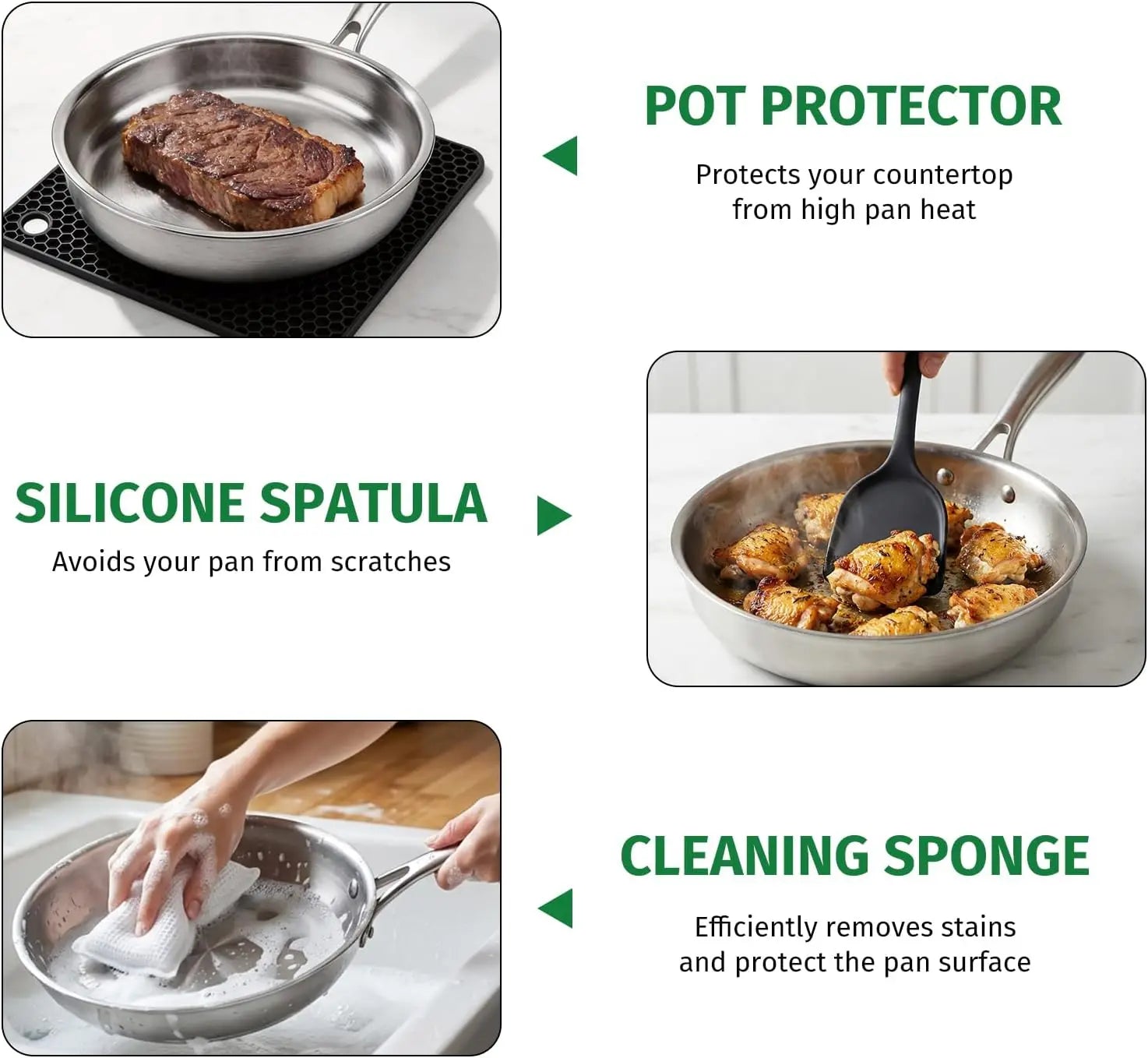 316 Stainless Steel Tri-Ply Frying Pan