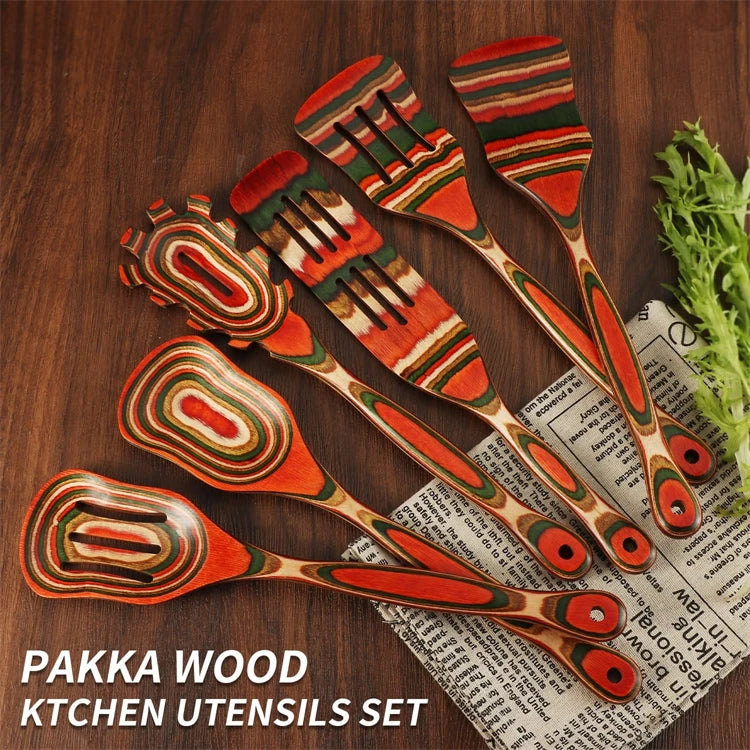 Pakkawood Wooden Cooking Spoons & Serving Utensils – Nonstick-Safe Salad Servers & Kitchen Utensil Set – Best for Cooking & Serving