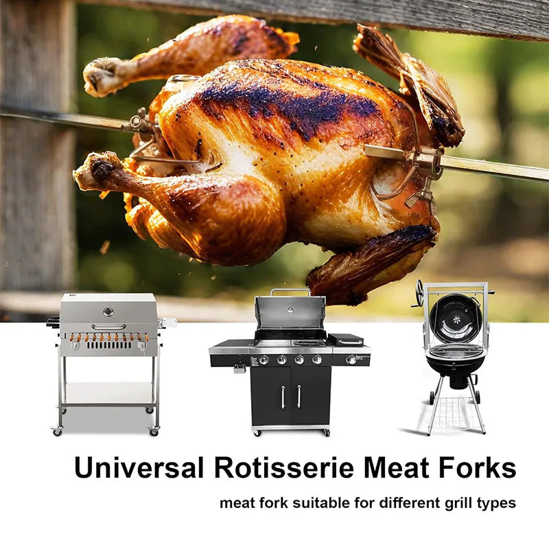 2 Piece Heavy-Duty Stainless Steel Rotisserie Forks – Grill Spit Meat Forks for 3/8 & 5/16 Inch Square Spit Rods – Best for BBQ Rotisserie Roasting