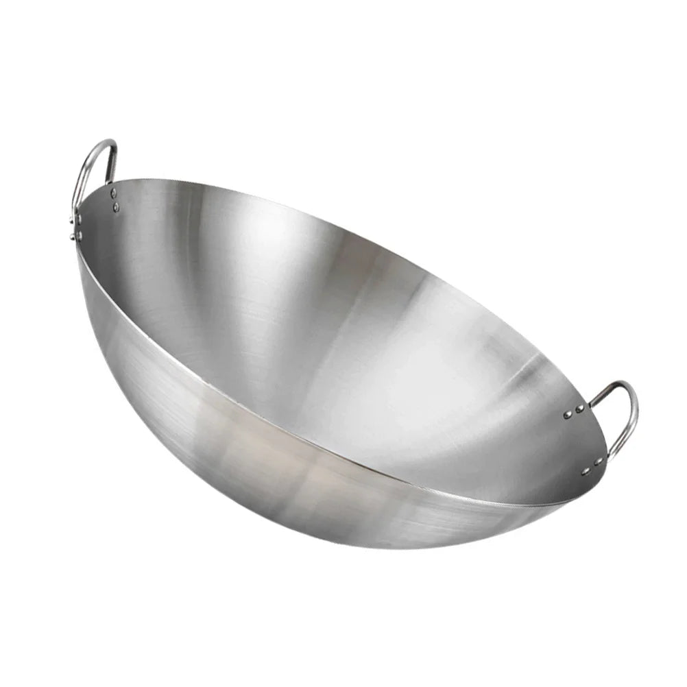 Stainless Steel Wok with Dual Handles – Uncoated Heavy-Duty Thick Durable Chef’s Cooking Wok Pan – Perfect for Stir-Frying, Deep-Frying, Steaming, Boiling, Searing, Smoking & More – Available in 30cm, 32cm
