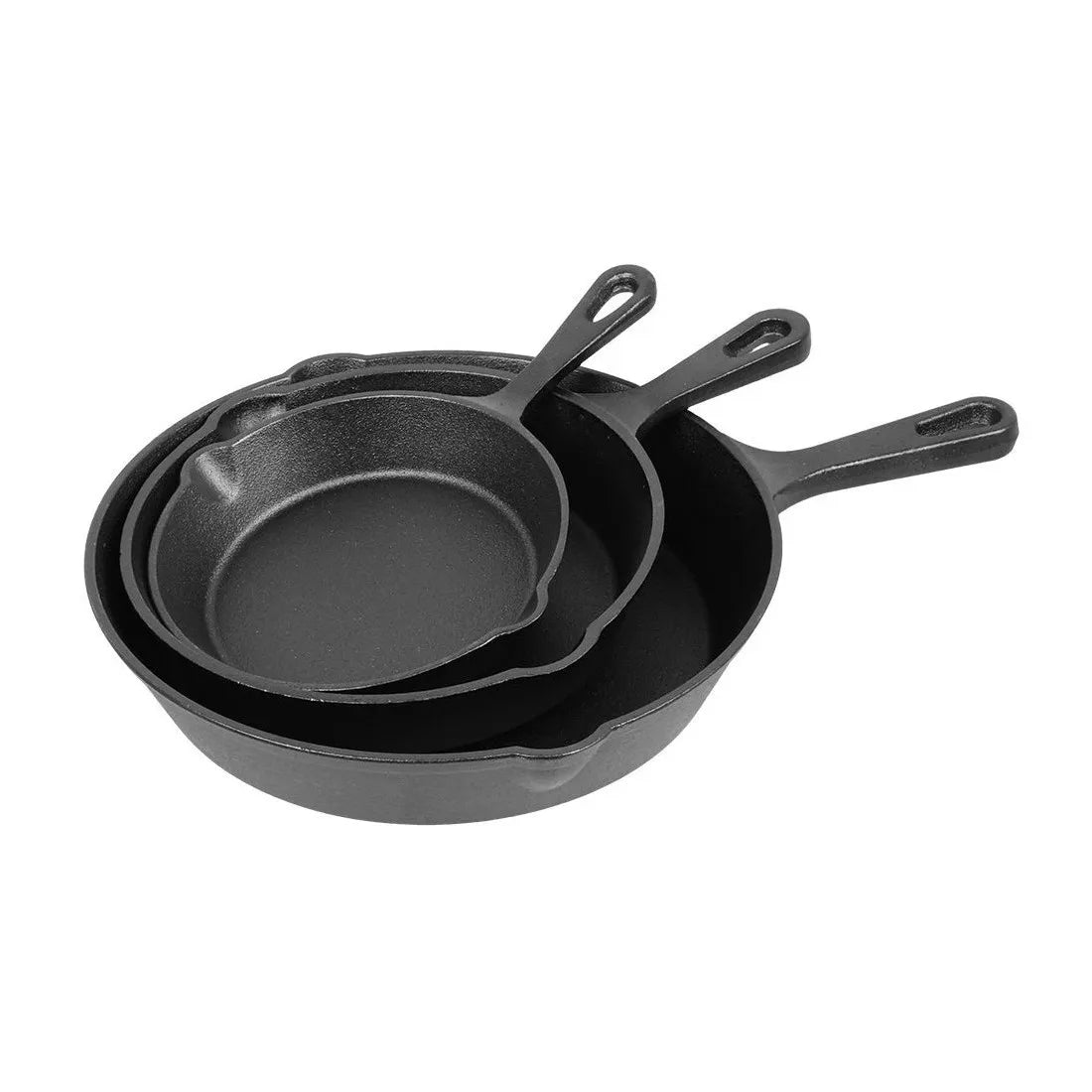 3 Piece Cast Iron Skillet Set with Oven Glove & Silicone Brush – Pre-Seasoned Frying Pans 16cm, 20cm & 26cm – Great for Searing, Baking & Oven Cooking