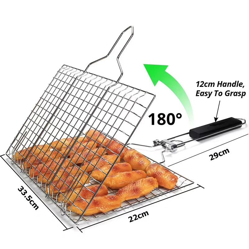 Foldable Stainless Steel BBQ Grill Basket